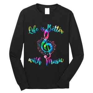 Life Is Better With Music Notes N Girl Women Musician Long Sleeve Shirt