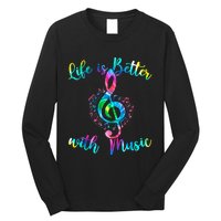 Life Is Better With Music Notes N Girl Women Musician Long Sleeve Shirt