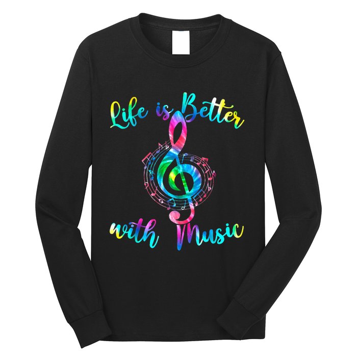 Life Is Better With Music Notes N Girl Women Musician Long Sleeve Shirt