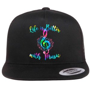 Life Is Better With Music Notes N Girl Women Musician Flat Bill Trucker Hat