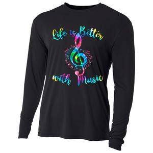 Life Is Better With Music Notes N Girl Women Musician Cooling Performance Long Sleeve Crew