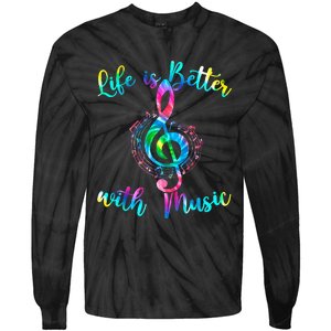 Life Is Better With Music Notes N Girl Women Musician Tie-Dye Long Sleeve Shirt