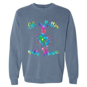 Life Is Better With Music Notes N Girl Women Musician Garment-Dyed Sweatshirt