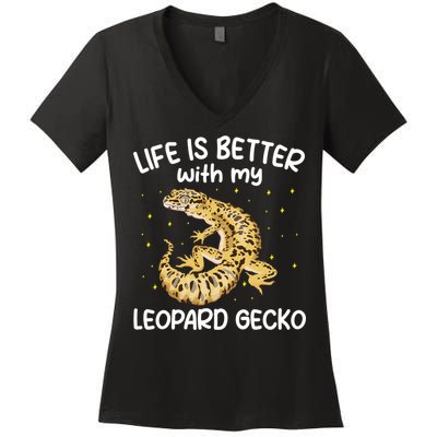 Life Is Better With My Leopard Gecko Funny Women's V-Neck T-Shirt