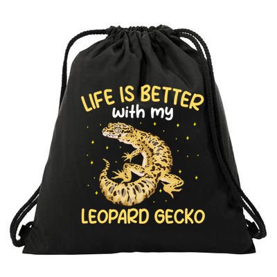 Life Is Better With My Leopard Gecko Funny Drawstring Bag