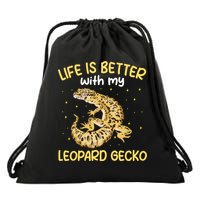 Life Is Better With My Leopard Gecko Funny Drawstring Bag