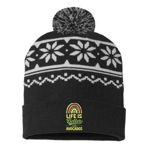 Life Is Better With Avocados Bohemian Rainbow Trendy Boho USA-Made Snowflake Beanie