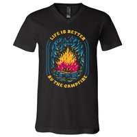 Life Is Better By The Campfire Funny Camper Nature Camping V-Neck T-Shirt