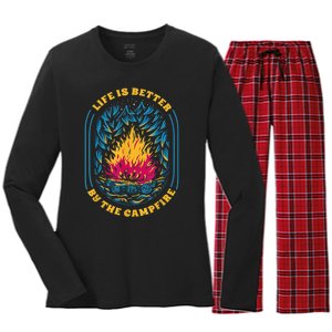 Life Is Better By The Campfire Funny Camper Nature Camping Women's Long Sleeve Flannel Pajama Set 