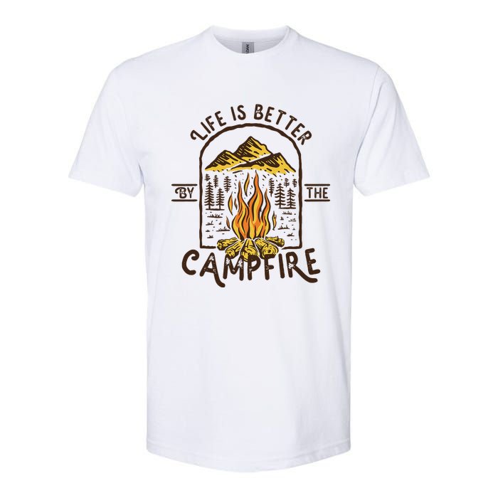 Life Is Better At The Campfire Funny Vintage Camping Camper Softstyle CVC T-Shirt