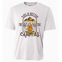 Life Is Better At The Campfire Funny Vintage Camping Camper Cooling Performance Crew T-Shirt