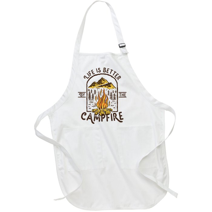 Life Is Better At The Campfire Funny Vintage Camping Camper Full-Length Apron With Pockets