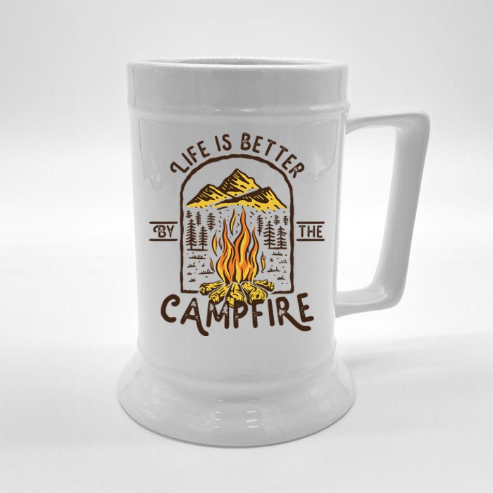 Life Is Better At The Campfire Funny Vintage Camping Camper Beer Stein