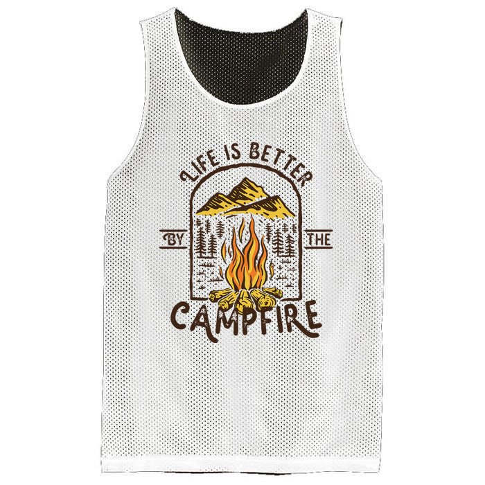 Life Is Better At The Campfire Funny Vintage Camping Camper Mesh Reversible Basketball Jersey Tank