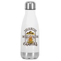 Life Is Better At The Campfire Funny Vintage Camping Camper Stainless Steel Insulated Water Bottle