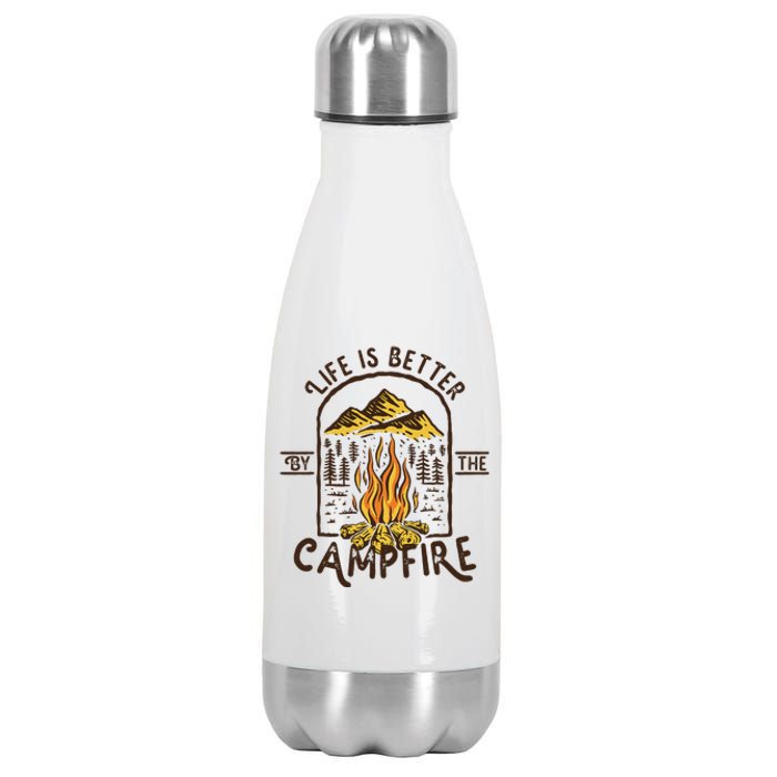 Life Is Better At The Campfire Funny Vintage Camping Camper Stainless Steel Insulated Water Bottle