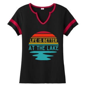 Life Is Better At He Lake Life Bum Lake Lover Pontoon Ladies Halftime Notch Neck Tee