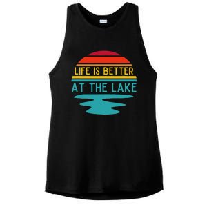 Life Is Better At He Lake Life Bum Lake Lover Pontoon Ladies PosiCharge Tri-Blend Wicking Tank