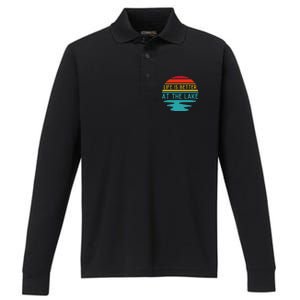 Life Is Better At He Lake Life Bum Lake Lover Pontoon Performance Long Sleeve Polo