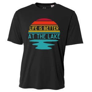 Life Is Better At He Lake Life Bum Lake Lover Pontoon Cooling Performance Crew T-Shirt