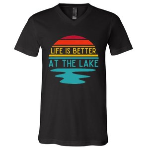 Life Is Better At He Lake Life Bum Lake Lover Pontoon V-Neck T-Shirt