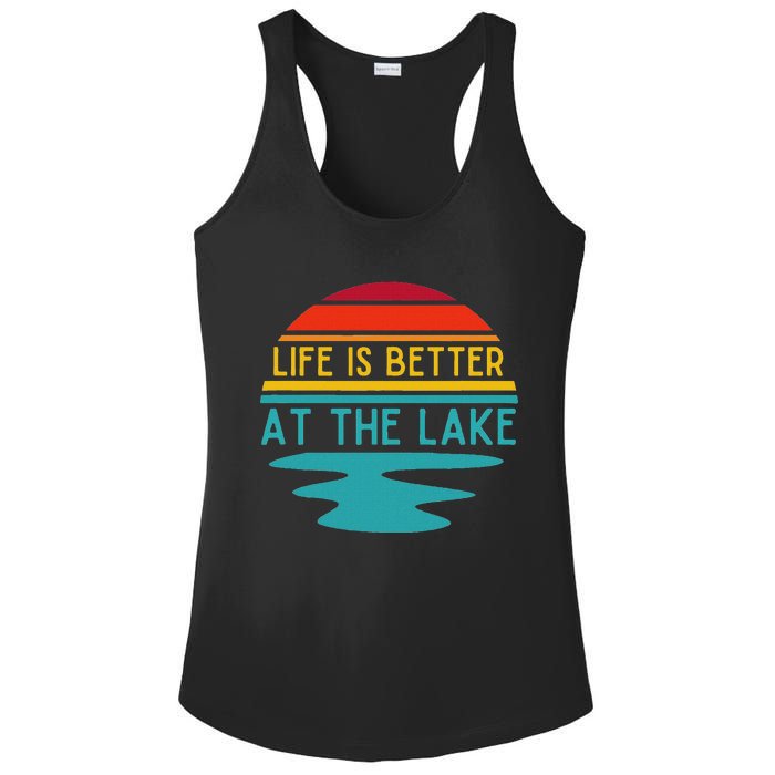 Life Is Better At He Lake Life Bum Lake Lover Pontoon Ladies PosiCharge Competitor Racerback Tank