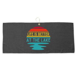 Life Is Better At He Lake Life Bum Lake Lover Pontoon Large Microfiber Waffle Golf Towel