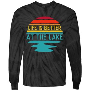 Life Is Better At He Lake Life Bum Lake Lover Pontoon Tie-Dye Long Sleeve Shirt