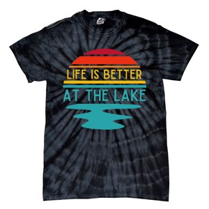 Life Is Better At He Lake Life Bum Lake Lover Pontoon Tie-Dye T-Shirt