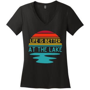 Life Is Better At He Lake Life Bum Lake Lover Pontoon Women's V-Neck T-Shirt