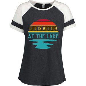 Life Is Better At He Lake Life Bum Lake Lover Pontoon Enza Ladies Jersey Colorblock Tee