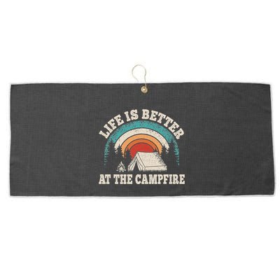 Life Is Better At The Campfire Funny Camping Camper Hiking Large Microfiber Waffle Golf Towel