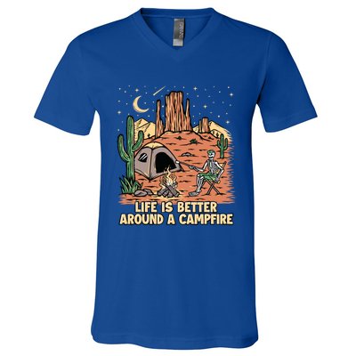 Life Is Better Around A Campfire Campgrounds Camper Camping Funny Gift V-Neck T-Shirt