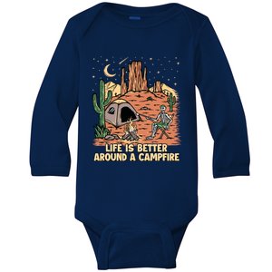 Life Is Better Around A Campfire Campgrounds Camper Camping Funny Gift Baby Long Sleeve Bodysuit