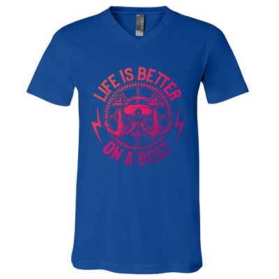 Life Is Better On A Boat Captain Boater Boating Anchor Gift V-Neck T-Shirt