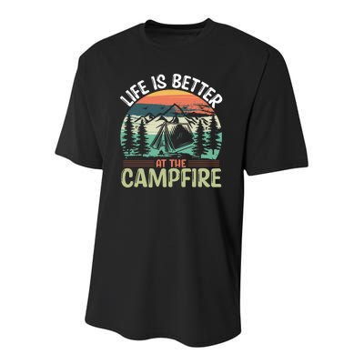 Life Is Better At The Campfire Camping Youth Performance Sprint T-Shirt