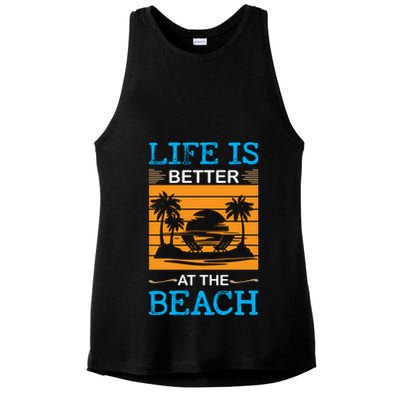 Life Is Better At The Beach Summer Vacation Quote Ladies PosiCharge Tri-Blend Wicking Tank