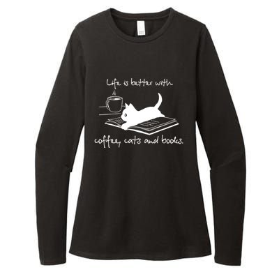 Life Is Better With Books Cats And Coffee Gift Womens CVC Long Sleeve Shirt