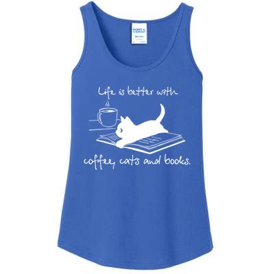 Life Is Better With Books Cats And Coffee Gift Ladies Essential Tank