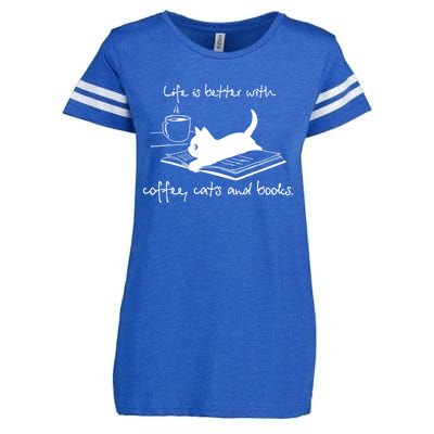 Life Is Better With Books Cats And Coffee Gift Enza Ladies Jersey Football T-Shirt