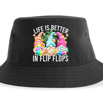 Life Is Better In Flip Flops For Beach Girls Summer Gnomes Sustainable Bucket Hat