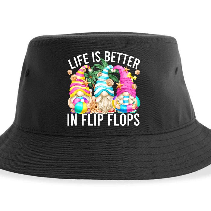 Life Is Better In Flip Flops For Beach Girls Summer Gnomes Sustainable Bucket Hat
