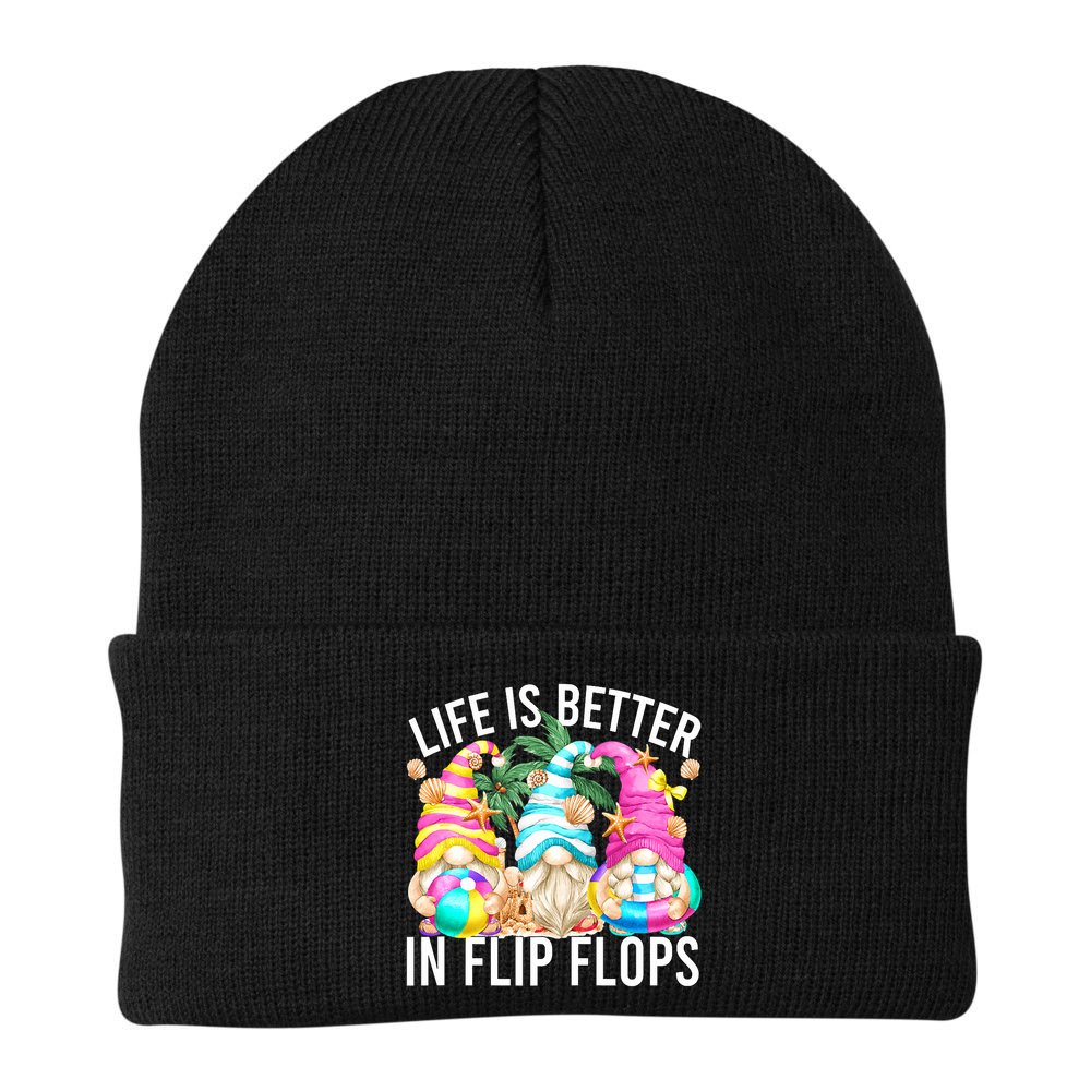Life Is Better In Flip Flops For Beach Girls Summer Gnomes Beanie