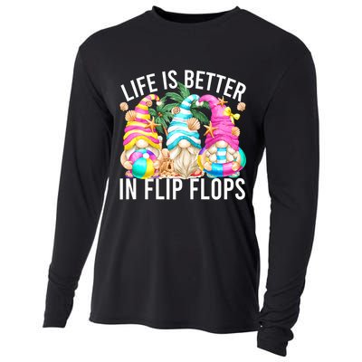 Life Is Better In Flip Flops For Beach Girls Summer Gnomes Cooling Performance Long Sleeve Crew