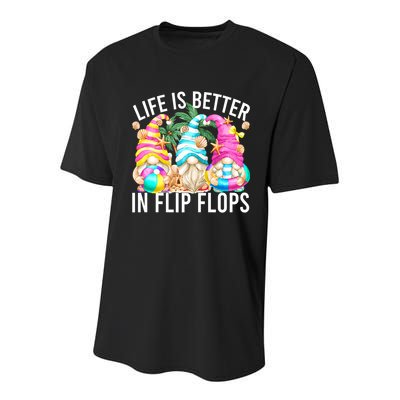 Life Is Better In Flip Flops For Beach Girls Summer Gnomes Youth Performance Sprint T-Shirt