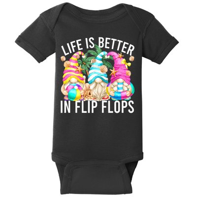 Life Is Better In Flip Flops For Beach Girls Summer Gnomes Baby Bodysuit