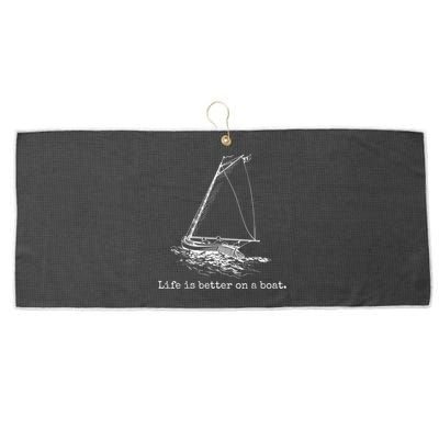 Life Is Better On A Boat Sailboat Sketch Cool Sailing Large Microfiber Waffle Golf Towel