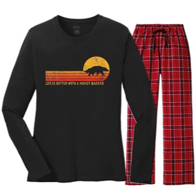 Life Is Better With A Honey Badger Funny Honey Badger Retro Women's Long Sleeve Flannel Pajama Set 