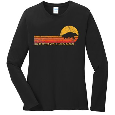 Life Is Better With A Honey Badger Funny Honey Badger Retro Ladies Long Sleeve Shirt