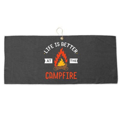 Life is better at the Campfire - Funny Camping & Camper Gift Large Microfiber Waffle Golf Towel